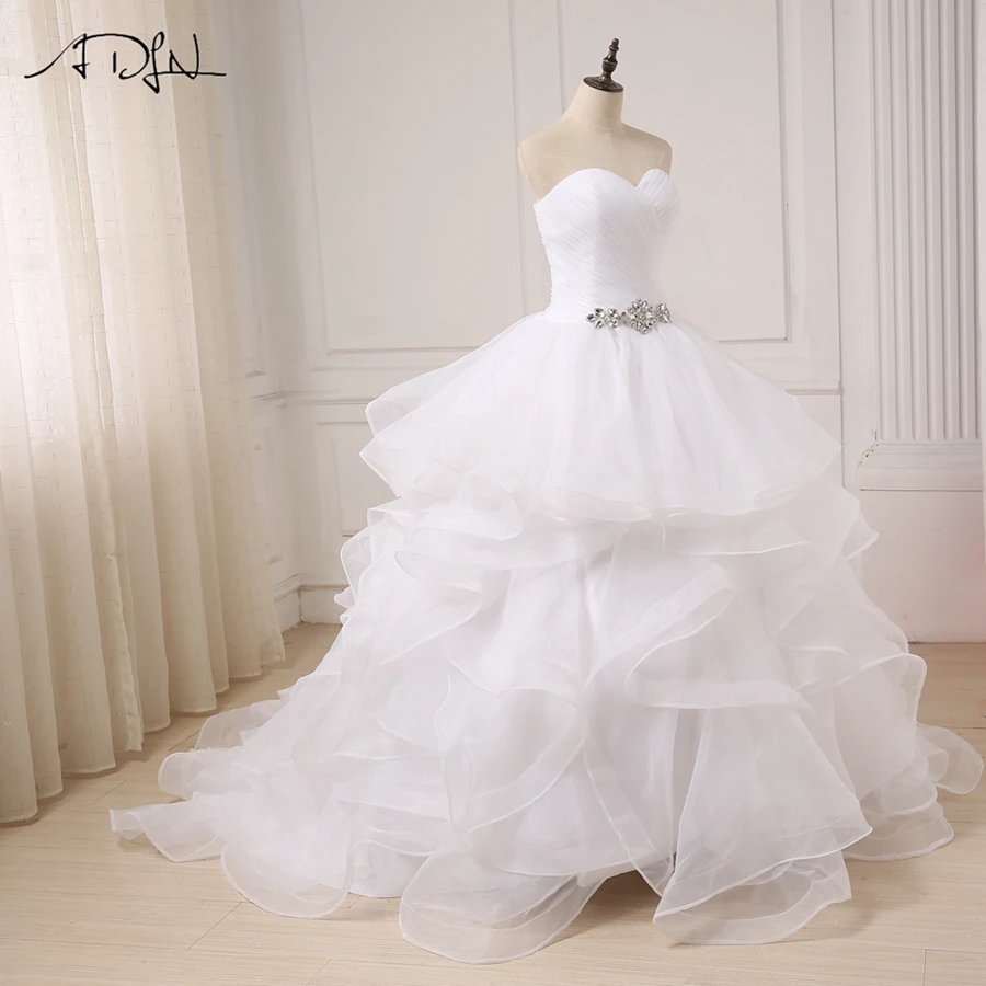 ADLN шикарный украшенный бусами бальное платье Свадебные платья Vestido De Noiva Zipepr вверх назад оборки свадебное платье из органзы платье