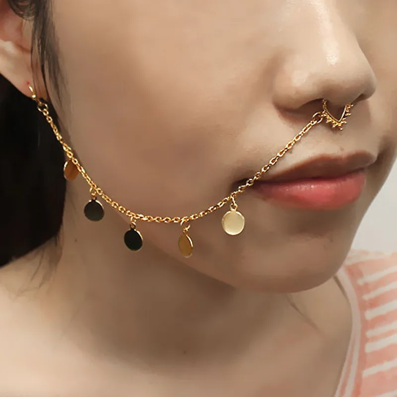 Spike Fake Septum Nose To Ear Ring Jewelry with Chain silver Body Piercing | Украшения и аксессуары