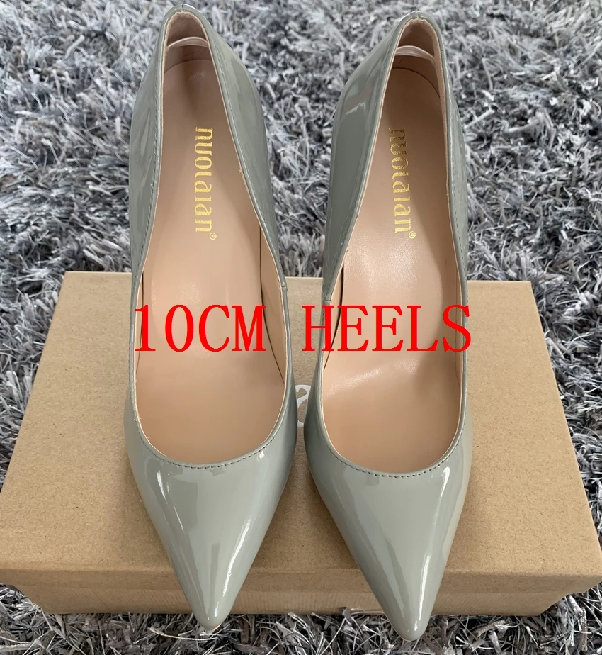 QQPAL gray10cm Женская обувь женские туфли-лодочки на высоком каблуке 12 см/10 см/8 см женские туфли-лодочки из лакированной кожи с острым носком для вечеринки и свадьбы - Цвет: QQPAL gray10cm
