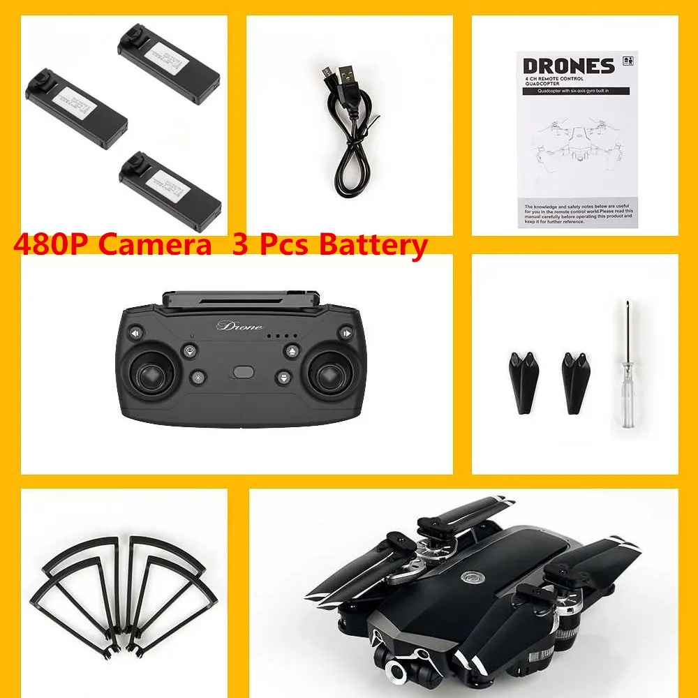 480P 3 battery Дроны HD аэрофотосъемка 120 ° широкоугольная камера Квадрокоптер FPV селфи Дрон давление воздуха фиксированная высота RC вертолеты игрушки - Цвет: 480P 3 battery