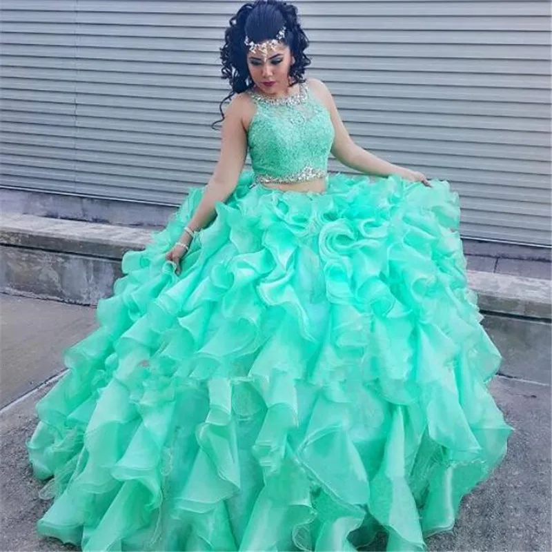 Привлекательный 2 Шт. Quinceanera Платья Холтер Бальное платье Из Органзы Бисером Для
