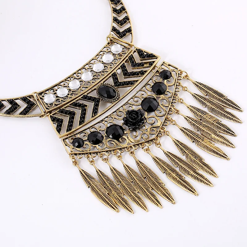 LZHLQ богемский Комплект ожерелье и серьги Макси чокер листья кисточки колье