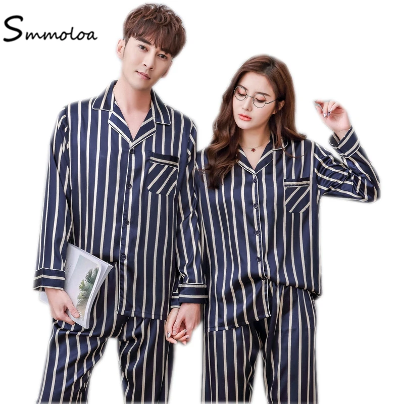 Smmoloa Полосатая Шелковая пара пижамы атласная пижамы|silk pyjamas|pyjama setsleepwear set |