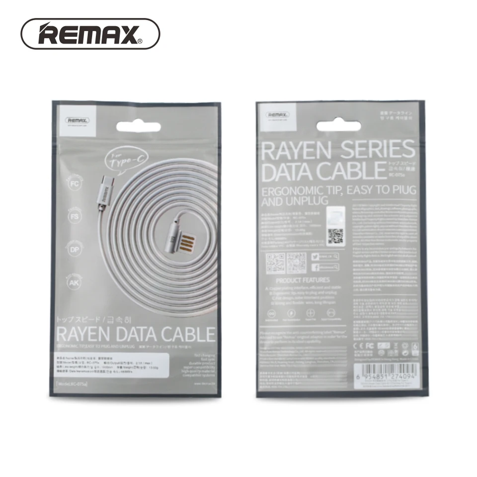 REMAX USB типа C c кабель для передачи данных Портативный 90 градусов двойной Тип