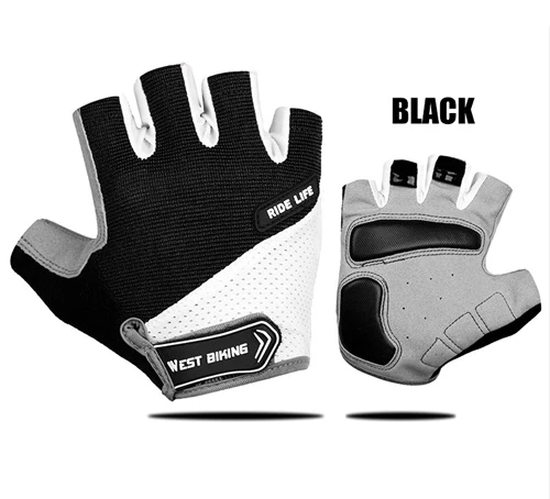 Black WEST BIKING велосипедные перчатки для улицы с гелевыми подушечками на пол пальца, спортивные мужские перчатки, противоударные дышащие летние перчатки для велоспорта - Цвет: Black