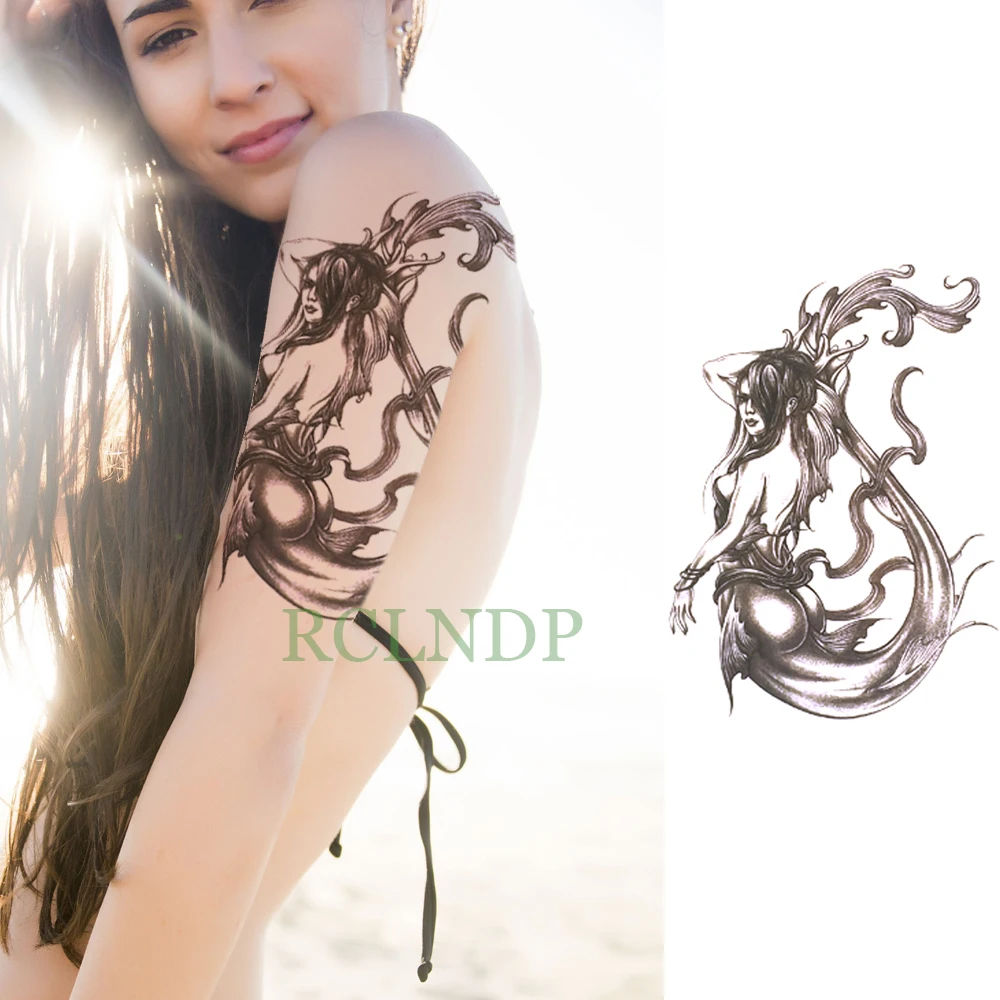 Водонепроницаемая Временная тату наклейка Русалочка боди арт поддельные флэш на