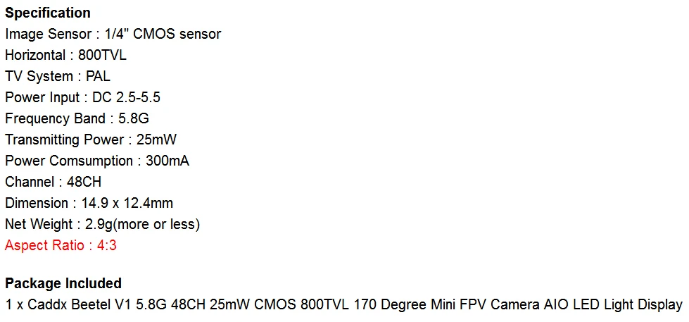 800TVL 4:3 FPV мини камера 5,8G 48CH 25mW CMOS 170 градусов AIO светодиодный светильник Caddx Beetel V1 FPV камера для моделей RC