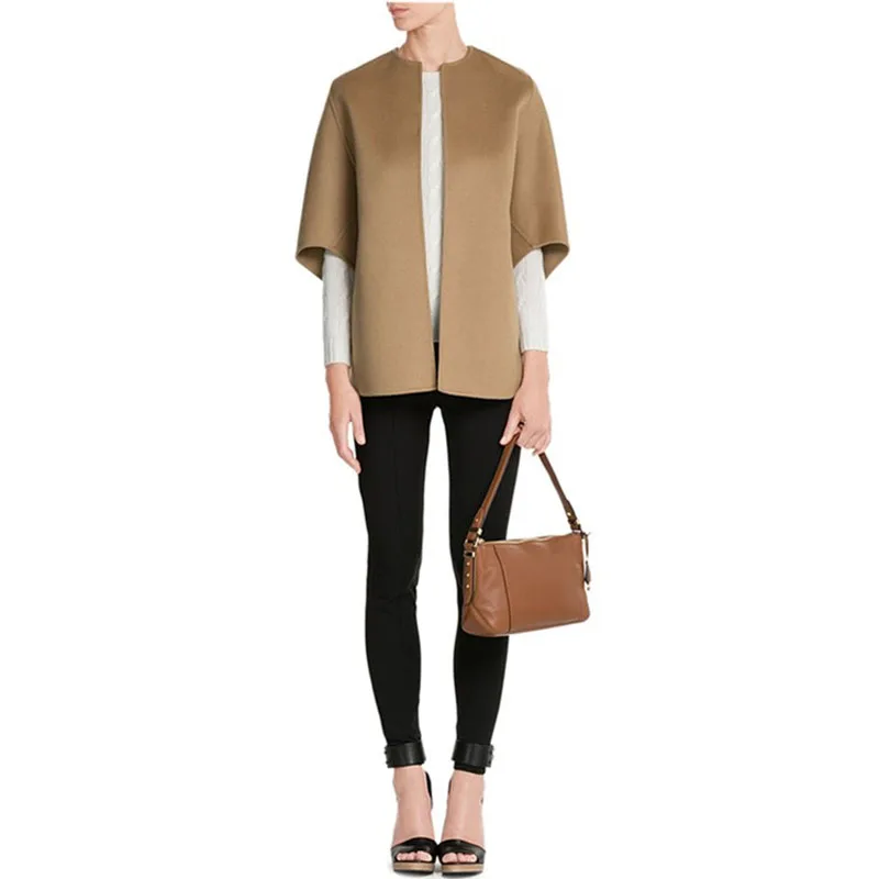 Женское шерстяное пальто ZADORIN Свободное с круглым вырезом и рукавом до локтя