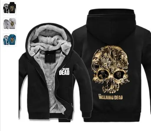 Оптовая продажа Ходячие мертвецы зомби череп печати Толстовки кофты зима флис