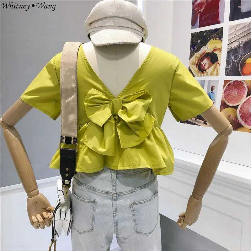 Женские блузки WHITNEY WANG уличные Блузы с бантом сзади блузы рубашки топы лето 2019 |