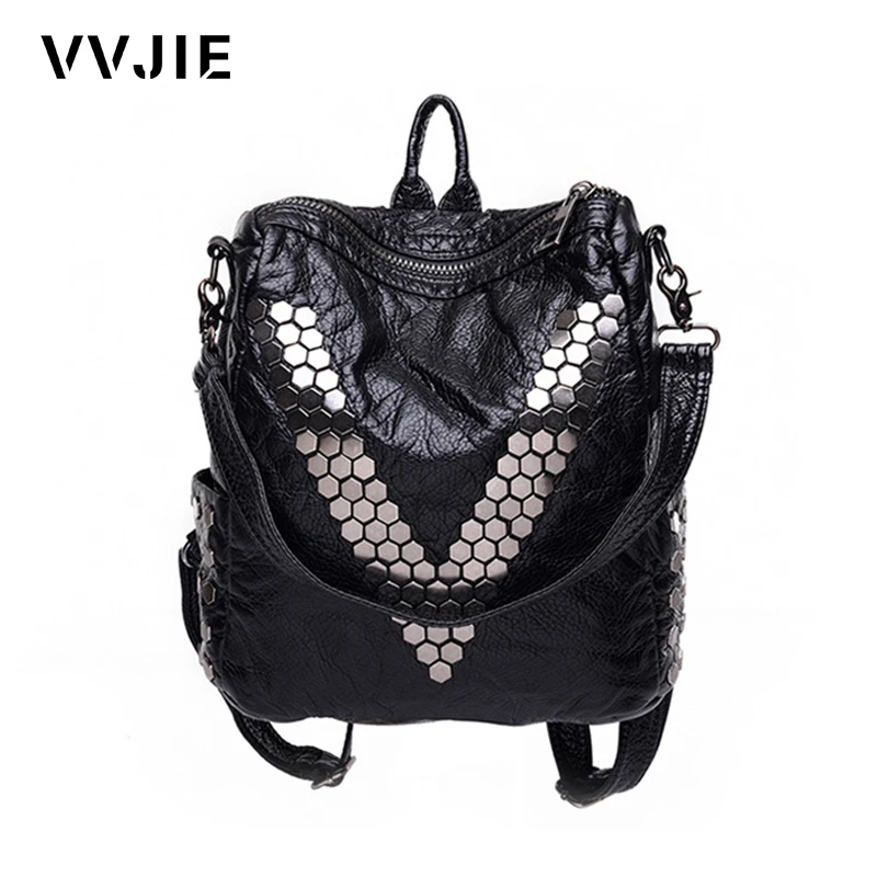 2017 Новый Женщины Моды Заклепки Рюкзак Для Подростков Мягкий Промывают Кожа