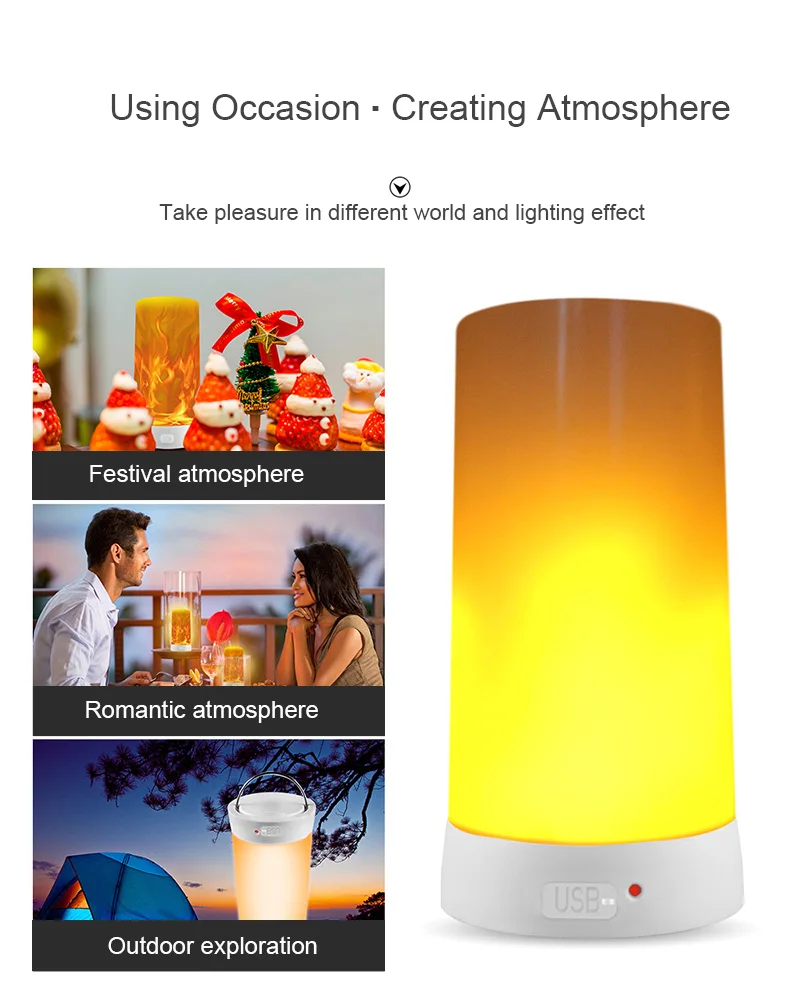 LED Flame Effect Fire Light Bulb USB charged Flickering Decorative Flame Atmosphere mood Lamp Artificial vivid fire party bar l