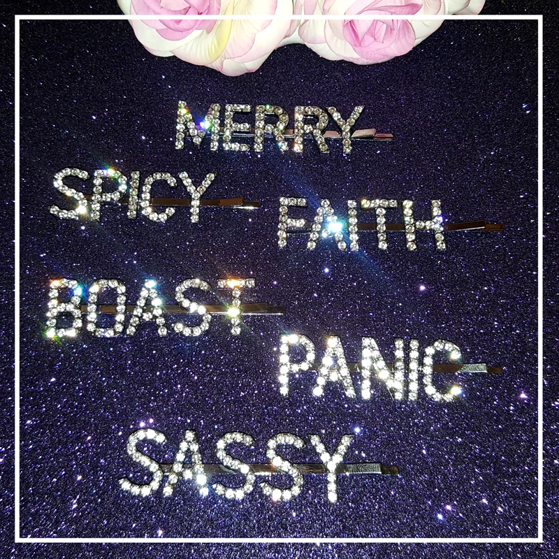 Горячая Распродажа заколка для волос с английскими буквами из страз сплав