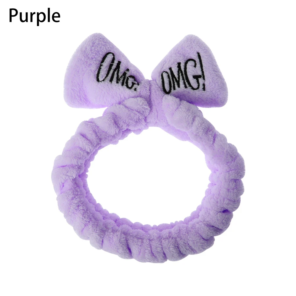 purple Новая буква "OMG" коралловый флис мягкий бант повязки для женщин девочек милый держатель волос повязки для волос аксессуары для волос - Цвет: purple