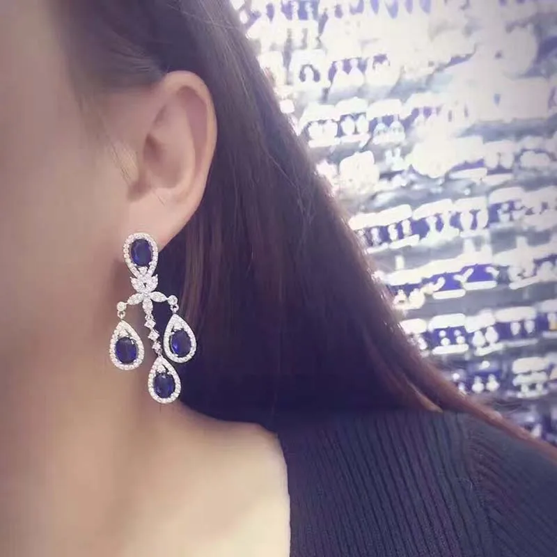 Женские серьги подвески YAN MEI с фианитами класса ААА 3 цвета GLE6489 2017|earring back|earrings
