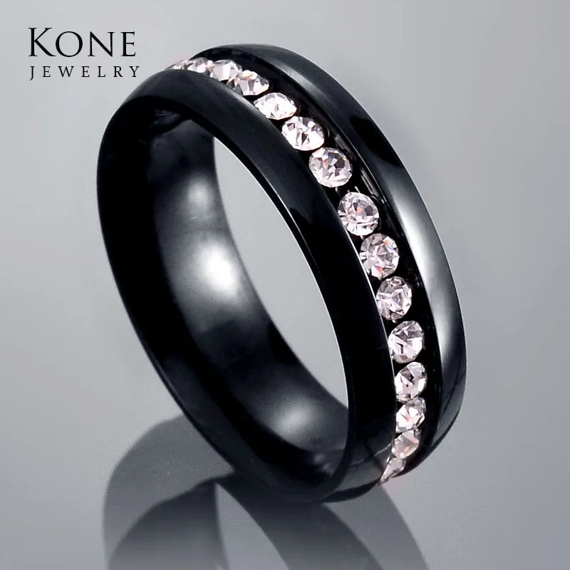Свадебное черное однорядное кольцо средней длины из нержавеющей стали с