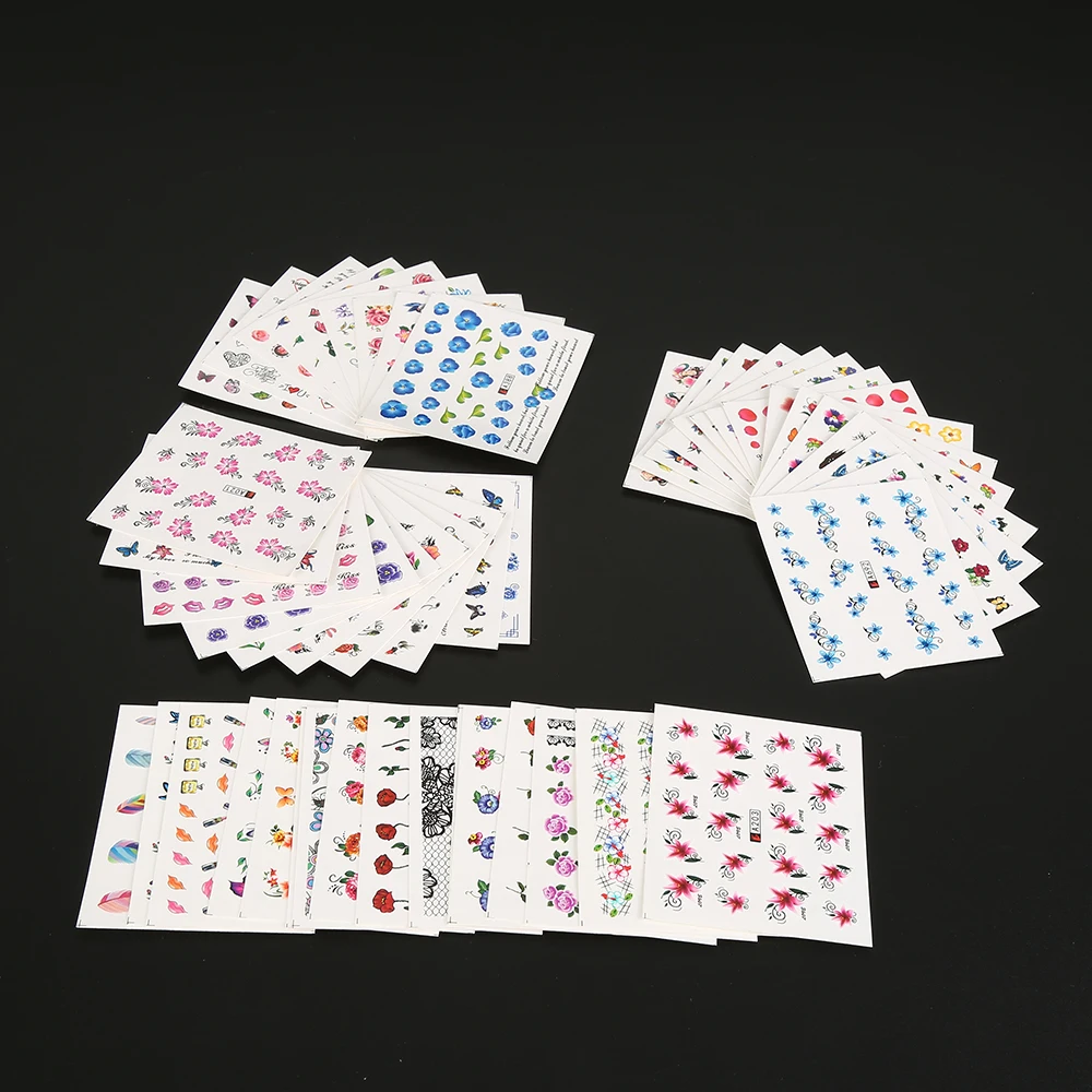 50pcs send at random 50 шт./1 Набор, смешанный дизайн, набор наклеек для ногтей, Черное кружево, блестящий цветок, водная наклейка, слайдер, обертывания, тату, наклейка, s декор, маникюр - Цвет: 50pcs send at random