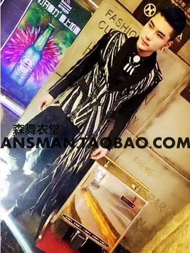 

M-5XL!! 2018 Club a male singer with money Irregular skirt super flash long suit stage costumes