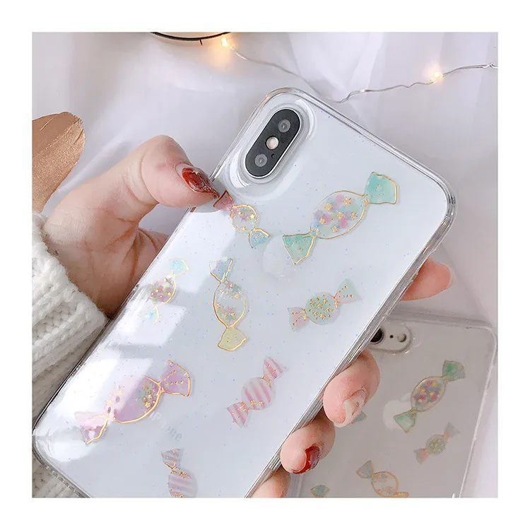 Gimfun Fresh Transparent Candy Phone Case for Iphone 7 Glitter Floral Soft Tpu 6 6s 8 Plus X Back Cover |
