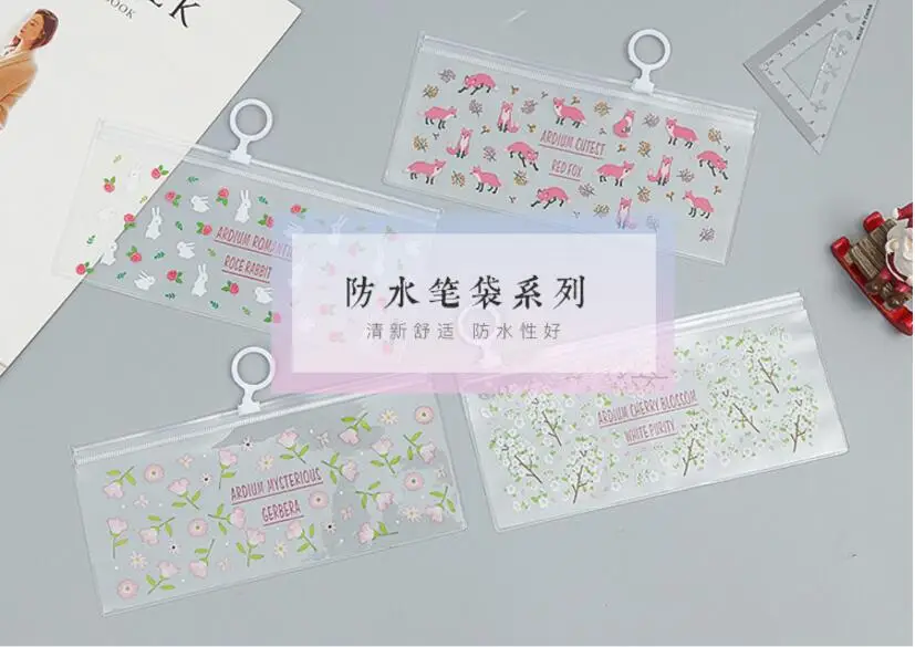 

Cartoon floral Pencil bags Cute Transparent PVC Pencil Bag For Girls Kids Children School Supplie Stationery