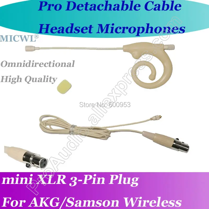 Micro fone de ouvido com 3pin xlr, fone de ouvido para cabo removível e sem fio, microfone para akg samson gemini
