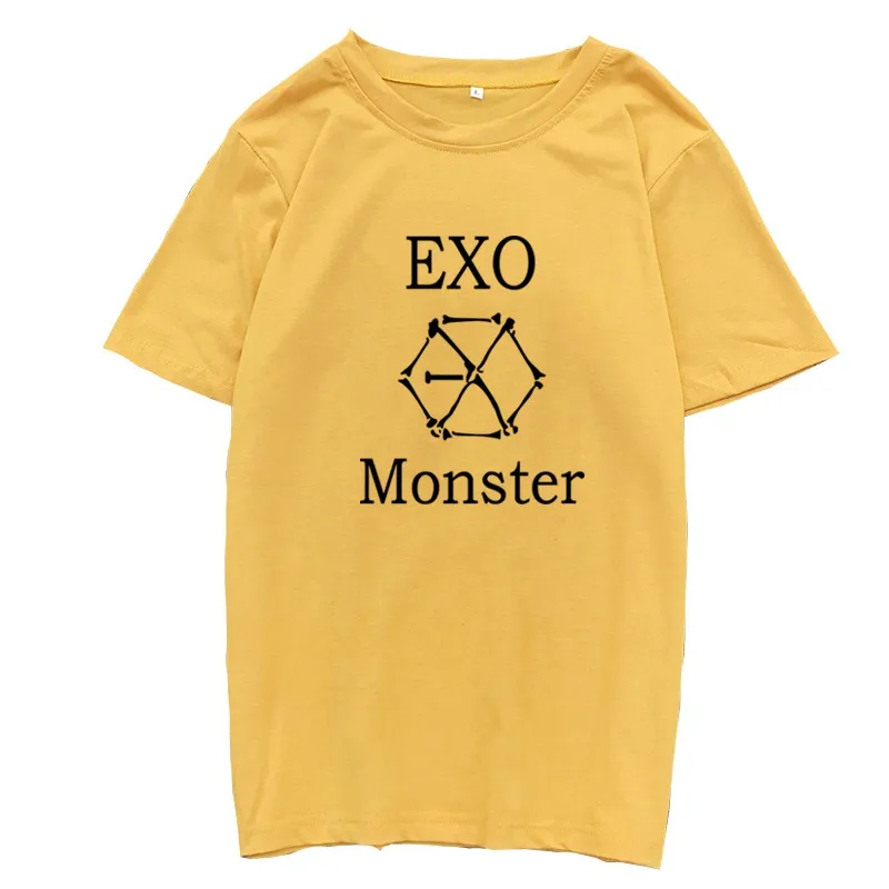 Женская футболка с коротким рукавом Kpop EXO хлопковая Футболка буквенным принтом и