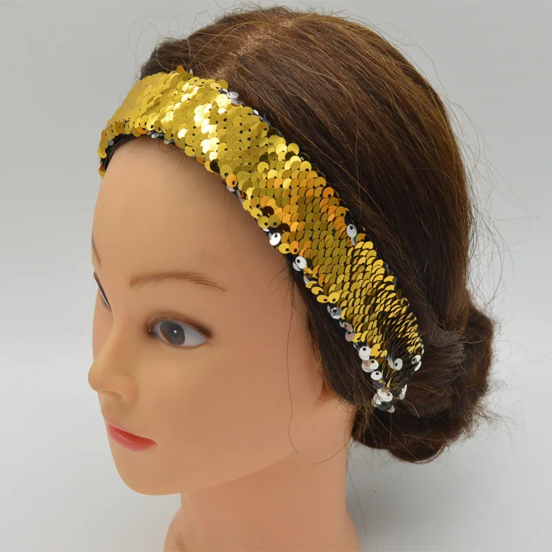 

Women Headbands Summer New Arrival Elastic Turban Head Warp Sequins Headwear Wide Elastic Sport Yoga
