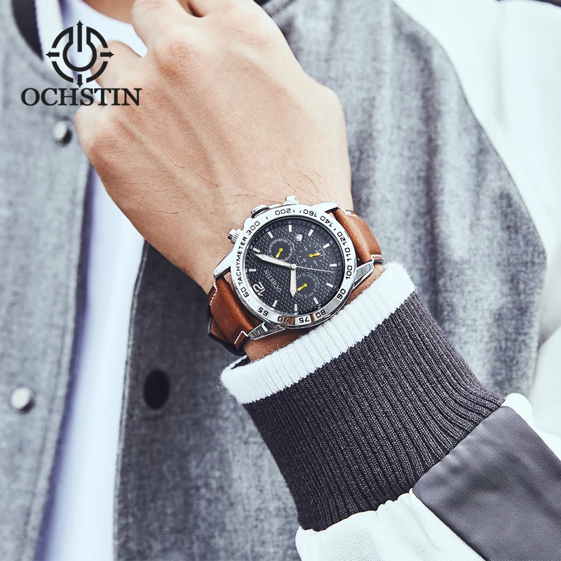 Часы мужские спортивные кварцевые водонепроницаемые с кожаным ремешком