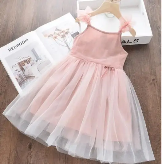 2019 Summer Blingbling Mesh Sling Dresses For Kids Baby Princess Sweet Pink Blue Dress 6 pcs/lot Wholesale | Детская одежда и