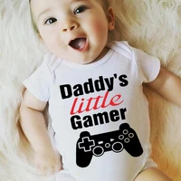 dermspe casual newborn baby boys girls short sleeve letter print daddys little gamer cute cartoon romper baby clothes