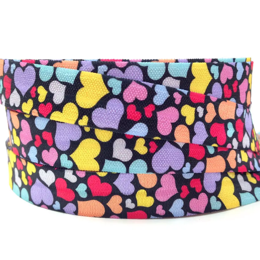 5 ярдов 16 мм Сердце геометрический принт горошек складывающийся эластичный ацтекский враг ручной работы аксессуары DIY галстук для волос вечерние украшения ленты