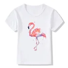 Популярная детская футболка с принтом Фламинго повседневные Осенние Топы с длинными рукавами, детская белая футболка с круглым вырезом летняя одежда для девочек  футболка детская