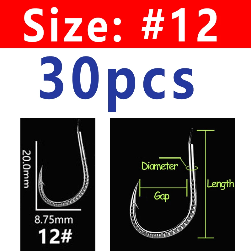 Size 12 30pcs Wifreo 30PCS Silver Color Strong Carp Fishing Hook Barbed Dragon Scale Fish Hook Size 1~ Size 13 Herring Grass Carp Hooks - Цвет: Size 12 30pcs