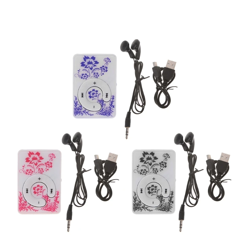 ANENG мини-клип цветочный узор музыкальный MP3-плеер 32 Гб TF карта с мини USB кабелем+ наушники