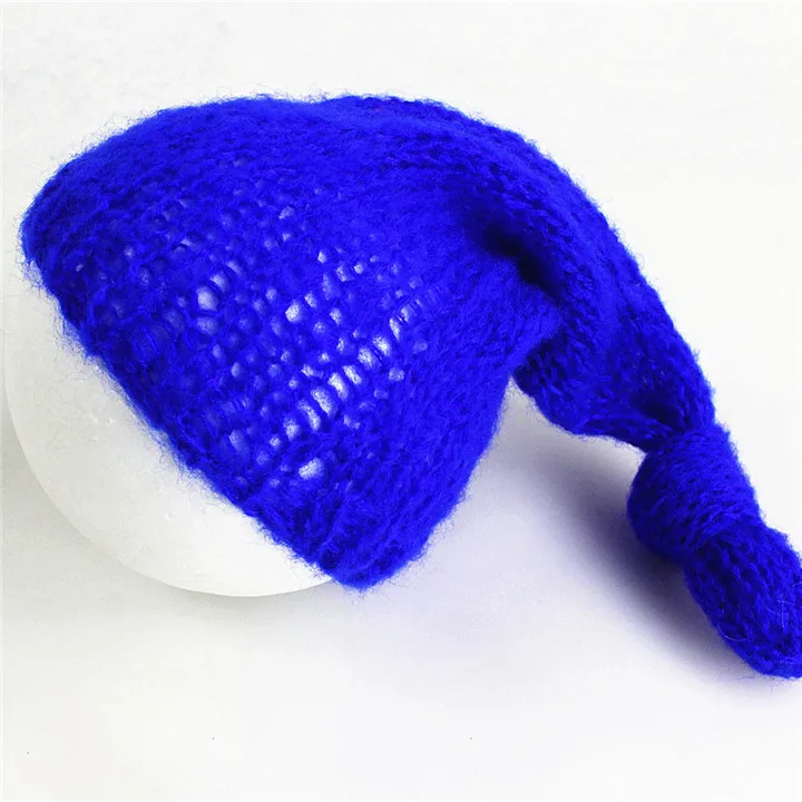 navy blue Мягкая мохеровая детская шапка, аксессуары для фотографирования новорожденных, вязаная крючком шапка с узлом, реквизит для фотосессии, Casquette Enfant Fotografia - Цвет: navy blue