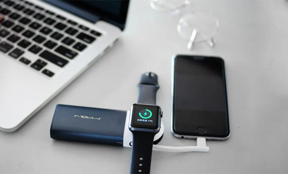 MIPOW Беспроводное зарядное устройство для Apple Watch портативное зарядное устройство со встроенным кабелем Lightning для iPhone X XS 8 Быстрая зарядка iWatch
