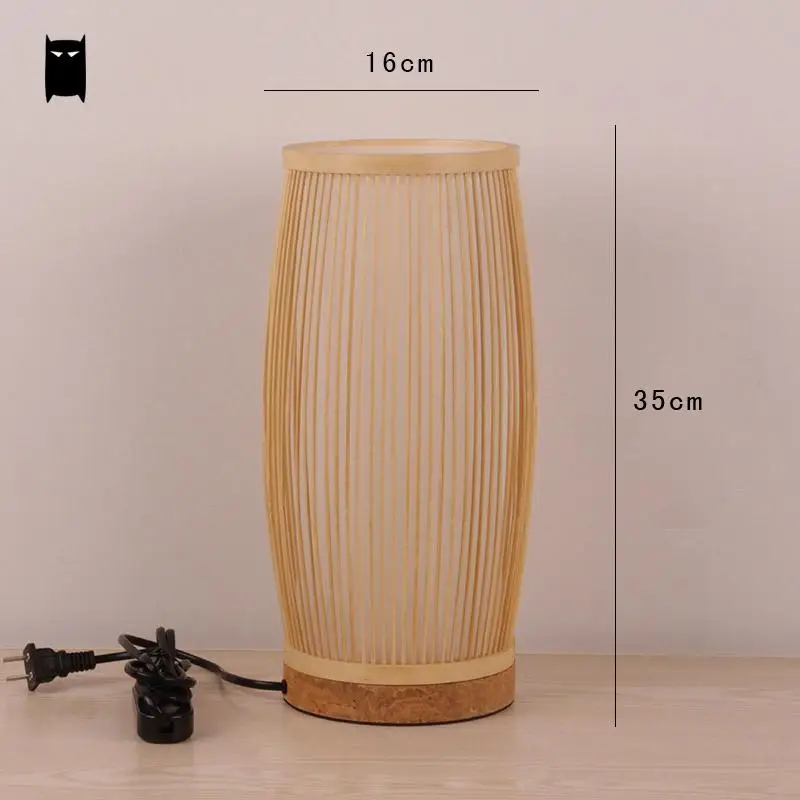 Круглая бамбуковая плетеная настольная лампа из ротанга минималистичный