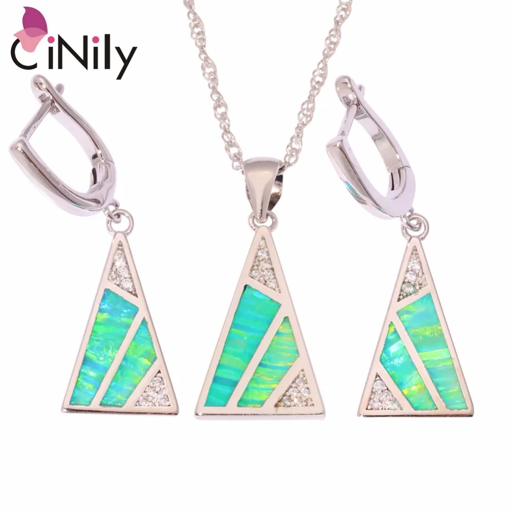 

CiNily Created Green Orange Fire Opal Cubic Zirconia Silver Plated Wholesale Women Jewelry Pendant Earrings Jewelry Set OT127-28
