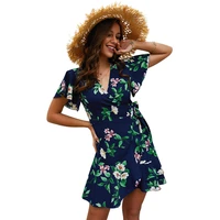vestidos verano 2019 dress casual dress print short above knee mini butterfly sleeve v neck women dress n30d
