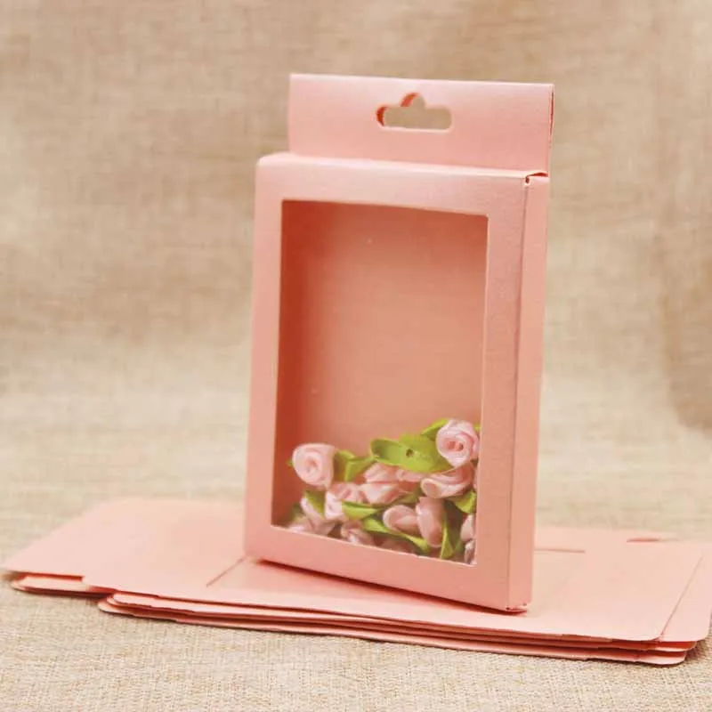Feiluan14*9cm pink/blue window hanger package box .candy/wedding favors /gifts with clear pvc Diy paper gift box10pcs | Дом и сад
