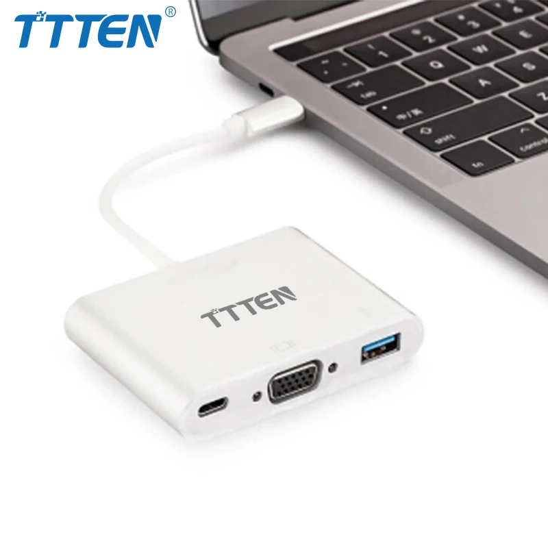TTTEN 3 IN 1 Type-C to VGA USB-C USB 3.0 Adapter converter usb-c Type C adapter for Macbook PC Laptop Monitor Project | Электроника