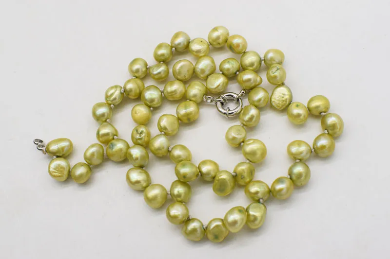 Жемчуг пресноводный желтый зеленый барокко 8*10 мм ожерелье 17 дюймов оптовая