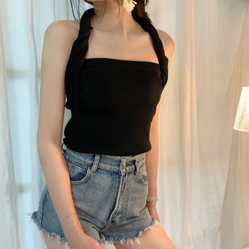 Модный женский летний сексуальный жилет без рукавов с перекрестными бретельками