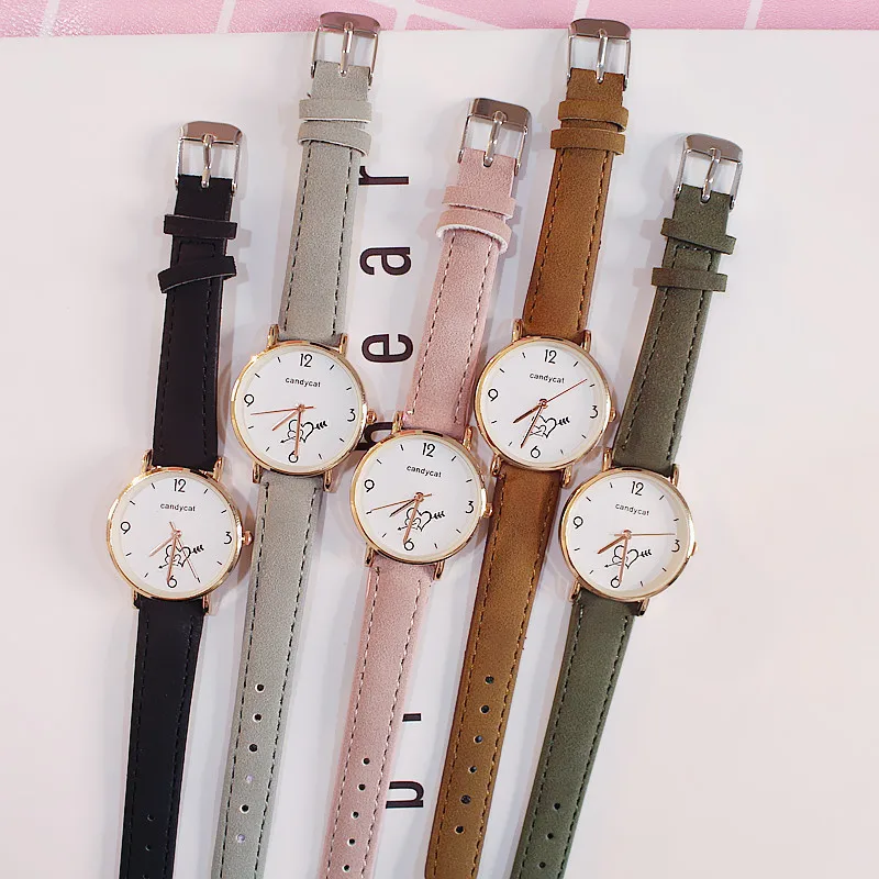 Низкая цена женские часы класса Люкс брендовые CandyCat Девушка кварцевые