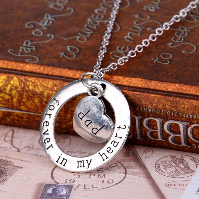 

24PC/Lot Dad Daddy Love Forever In My Heart Circle Pendant Necklace Family Charm Chain Jewelry Father's Day Xmas Collar Gift Hot