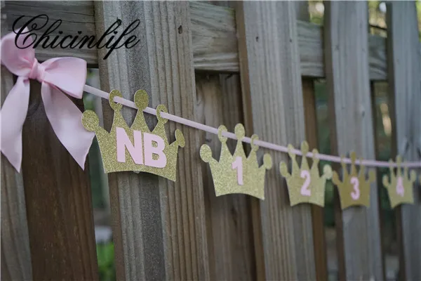 

Chicinlife 1set Newborn Month Baby Photo bunting Banner Baby Shower Crown Banner 1st Birthday Garland Party Decoration supplies