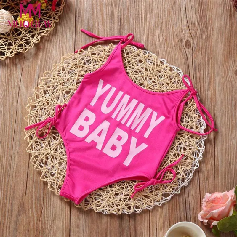 Hot Pink Детский цельный купальный костюм с буквенным принтом для маленьких девочек, купальный костюм, купальный костюм одежда бикини Новинка года, купальный костюм для девочек возрастом от 12 месяцев до 4 лет - Цвет: Hot Pink