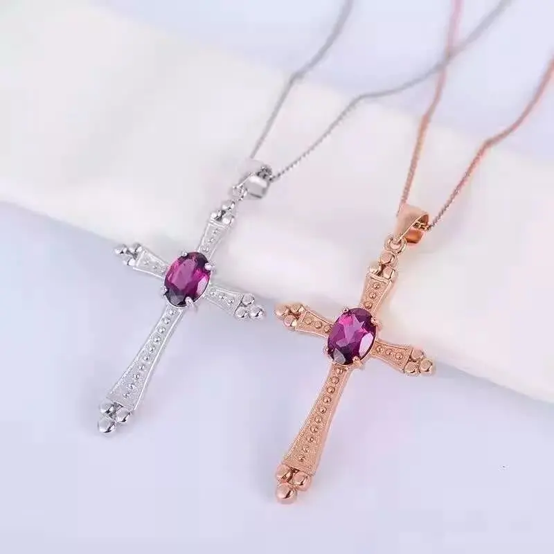 

925 sterling silver Pendant Necklace Magnesium garnet Pendants fashion gift for women jewelry necklaces cross pendants Fine