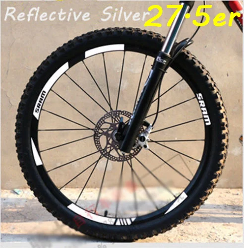 27.5er Refle Silver SRAM колесо для горного велосипеда набор наклейки на обод для горного велосипеда Замена Светоотражающие Флуо Гонки Велоспорт грязь винил обод наклейки - Цвет: 27.5er Refle Silver