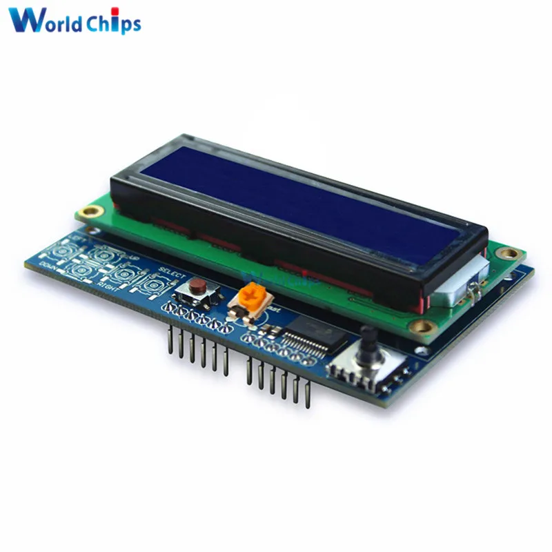 Регулируемая яркость 1602 LCD Shiled IIC I2C MCP23017 5 Клавиатура 16x2 символьный ЖК-дисплей